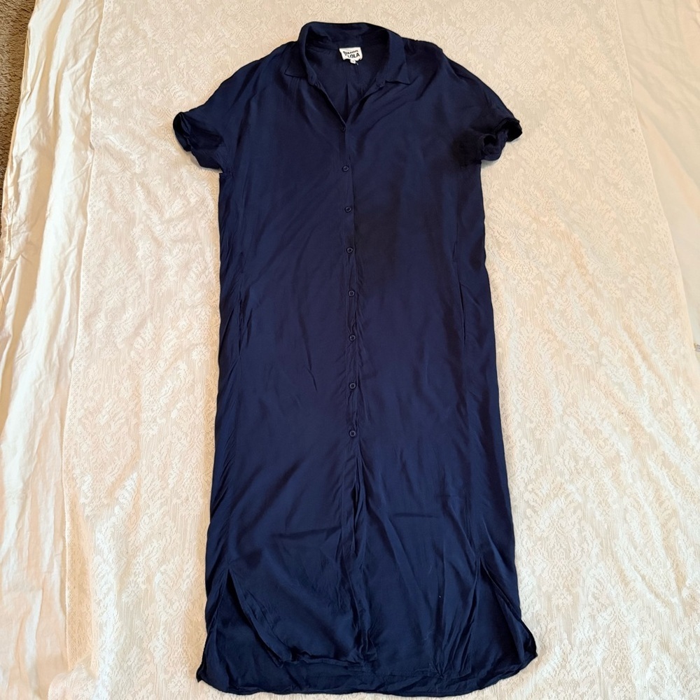 Bimba y Lola navy button front oversized midi shirt dress